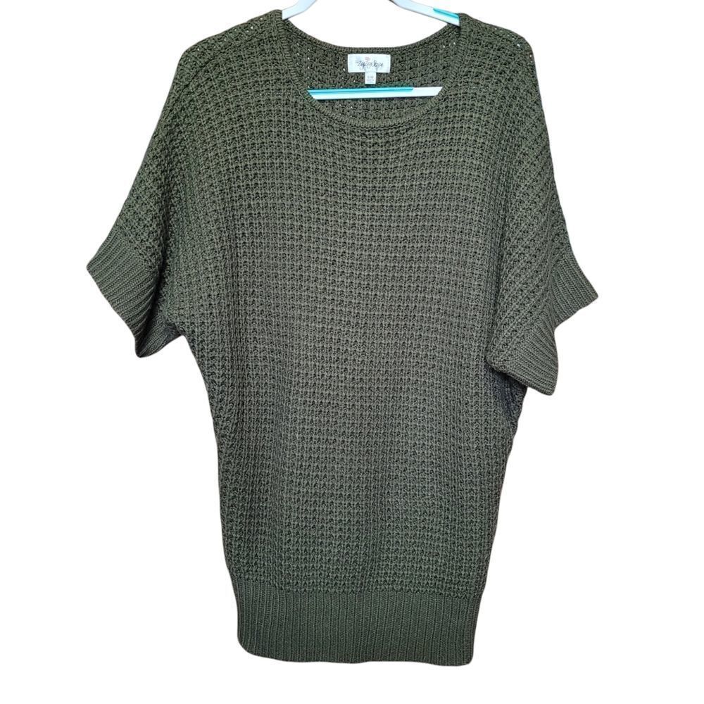 Knit short sleeve army green sweater